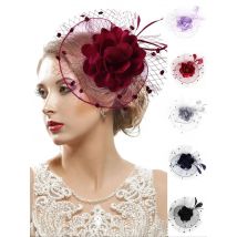 Flower Fascinator Fancy Multicolour Tea Party Feather Headdress Female Headband Mesh Headpiece with Clip for Ladies Women