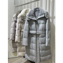 Frauen Winter Kaschmir Gänse daunen jacke echte natürliche Nerz Pelz kragen lange Puffer Jacken dicken weiblichen Outwear Mantel