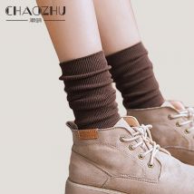 CHAOZHU Japanische Korea High School Mädchen Hohe Socken Lose Feste Farben Doppel Nadeln Stricken Baumwolle Lange Socken Frauen