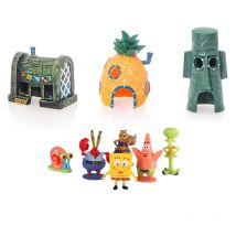 Decoración de pecera de Bob Esponja, decoraciones de muñecos de acuario de dibujos animados, casa de piña, peces, camarones, escondite, decoración de acuario, 6 uds.