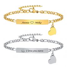 Bracciale con barra con nome personalizzato, braccialetto con identificazione dell'identità incisa a forma di cuore per donna