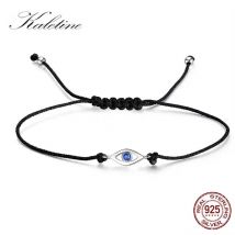 KALETINE Evil Eye Armband aus reinem 925er Sterlingsilber für Damen, blaue CZ, Türkei, Herrenschmuck, schwarz, verstellbare Seilkette