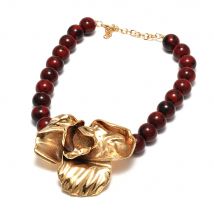 Fashion Metal Large Flower Resin Beads Choker Necklace for Women Personality Gold Color Rose Beaded Necklace 2024 Jewelry