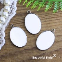 Edelstahl, 20 Stück, passend für 13 x 18 mm, 18 x 25 mm Cabochon-Fassungen, ovale Cameo-Basis, leeres Tablett, gezackt