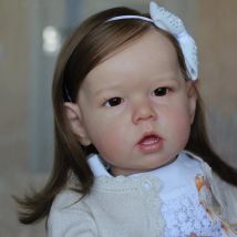27 "Mädchen Liam Bebê wieder geborene Puppe handgemacht gemalt Neugeborenen Kleinkind Baby mit verwurzelten braunen Haaren Puppe Spielzeug für Kinder Muñecas Para Niñas