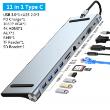 11/12-in-1 Tipo C Dock USB C Hub 3.0 Splitter Adattatore multiporta 4K RJ45 SD/TF VGA HDMI-compatibile Laptop MacBook iPad xiaomi