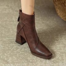 Frau Chunky Stiefeletten Frauen Zipper Retro Braun Weiche Leder Kurze Stiefel Herbst Neue Karree Casual High Heel Booties Mujer