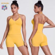 Yoga-Shorts-Sets, stoßfest, für Sport und Damen, Yoga-Weste mit integriertem BH, Fitness-Top, Fitnessstudio, schöner Rücken, Lauftraining
