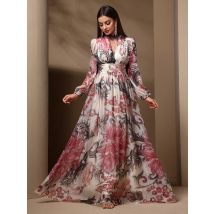 TOLEEN Cross-border Middle Eastern Women's Printed dress High-neck Fashionable Cinched Waist Long Dress
