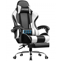 Sedia Gaming GTPLAYER con Massaggio, Sedia Ergonomica da Ufficio con Poggiapiedi, Poggiatesta e Cuscino Lombare