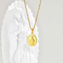 18K vergoldete Jungfrau Maria Anhänger Halskette für Frauen Edelstahl Kette Choker Halsketten Religiöse Beten Schmuck Geschenk