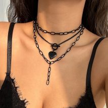 IngeSight.Z Gothic Multi schicht Herz Ball Anhänger Halskette Für Frauen Punk Schwarz Sspray Farbe Metall Kette OT Schnalle Halsband Hals