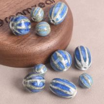 10 Stück Fambed blaue Kürbisform, rund/oval, 11 mm/20 x 14 mm, handgefertigte lose Perlen aus Keramik und Porzellan für die Schmuckherstellung, DIY-Zubehör