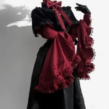 Japanische Kawaii JK Mädchen Süße Nette Lolita Flare Hülse Hemd Neue Y2k Ästhetische Spitze Patchwork Bluse Tops Frauen Chic Blusas