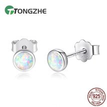 TONGZHE Blauer Opal 925er Sterlingsilber, koreanische Ohrringe für Frauen, kleine Ohrstecker, Modeschmuck, Geschenk für Mädchen