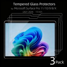 3 Pack Glass Films for Surface Pro11 Pro10 Pro9 Tempered Glass Protector 13-inch 9H Anti Scratches for Surface Pro 11/10/9/8/X