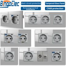 Bingo elec eu standard doppel usb steckdose grauglas einzelne steckdose mit erdung cat6 rj45/tv dreifach steckdosen kombination