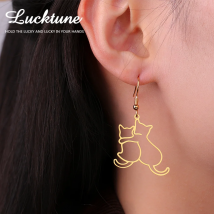 Lucktune Simpatici gatti che abbracciano Gattini Cane Orecchini da donna Orecchini pendenti in acciaio inossidabile per ragazze 2025 Gioielli di tendenza Regalo di compleanno