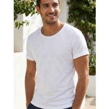 Mens Retro Raw Edge T-Shirt 100% Cotton Lightweight Breathable Slim-fit Monochromatic O-Neck Casual Basic Top Tees