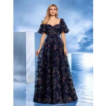 Luxuriöses Musselin-Abendkleid 2025, Meerjungfrau, Abschlussball, formell, kurzärmelig, Blumenmuster, modisch, Party, Cocktail, langes Vestidos