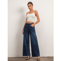 Shascullfites Bequeme, lockere Jeans mit weitem Bein, dunkelblaue Denim-Hose, Damen-Jeans, elastische Taille, volle lange Hose
