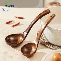 Teakholz-Schöpfkelle, Löffel, Küchen-Servierlöffel mit Haken auf der Rückseite, antihaftbeschichtete Suppenkelle aus Holz zum Kochen, Servieren und Rühren