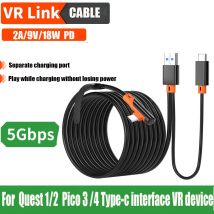 Cavo di ricarica per trasferimento dati da 5Gbps USB3.0 a Type-C per PSVR2 Oculus Quest 3/2 cavo di collegamento cuffie VR per accessori PICO 4