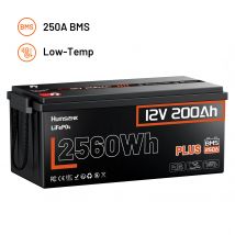 Humsienk Lithium-Eisenphosphat-Batterie 12V 200Ah 2560Wh mit 250A für Wohnmobile/Vans/Trolling-Motoren/Camping/Boote usw.
