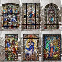 Buntglas-Fensteraufkleber, Sichtschutzfolie, Kirchenstil, statische Haftung, dekorative mattierte Fensterfolien, individuelle Größe