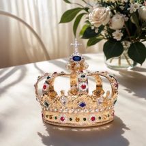 BRIGHTQI Barockes königliches Kreuzschloss, bunte Strass-Krone, Party-Kopfbedeckung