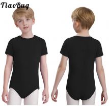Kids Boys Ballet Gymnastic Dance Costume Jumpsuits Yoga Sports Dancewear Solid Color Short Sleeve Press Buttons Crotch Leotards