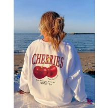 Lässige Damen Sweatshirts Kirschen Grafik druck Hoodies Rundhals ausschnitt Fleece warme bequeme Pullover Herbst Winter Streetwear