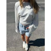 Tossy Biała Casualowa Jesienna Koszulka Pulower Damska Bandage Wysoki Stan Długi Rękaw Dojazdy Luźna Koszulka Damska Jednolita Koszulka 2025
