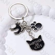 Cartoon Katze Kopf Pfote Emaille Schlüsselbund Schöne Tiere Haustier Schlüssel Ring Für Frauen Männer Halloween Festival Geschenk Handgemachte Schmuck Set