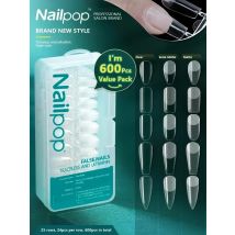 Nailpop 600pcs PRO Fake Nails Full Cover False Nail Tips Acrylic Nail Capsules Professional Material Finger Soak Off Gel Tips
