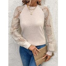 Casual Spitze Patchwork T Shirt Tops Für Frauen Fashion Solid Langarm O Neck Pullover T-shirts Dame Urlaub Frauen Kleidung Neue