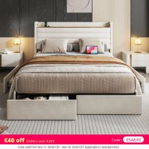 LVHOM 140x200 cm Struttura letto moderna grande con imbottitura in velluto, porte USB e contenitore: 4 cassetti sotto la struttura del letto