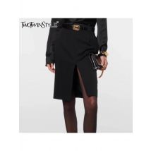 TWOTWINSTYLE Solide Minimalistischen Abnehmen Röcke Für Frauen Hohe Taille Bodycon Split Patchwork Gürtel Rock Weibliche Mode Kleidung