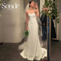 Sondr Elegant Wedding Dress Spaghetti Strap A-Line Floor Length Ivory Satin Korea Photo Shoot Bridal Reception Gown Customized