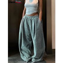 Weird Puss Y2K Casual Wide-Leg Pants Women Autumn Loose Simple Basic Pocket High Waist Trousers Corduroy Streetwear Long Bottoms