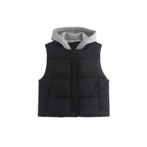 2024 Herbst und Winter Neuankömmlinge Damen bekleidung Kontrast farbe Kapuze Spleißen ärmellose Baumwoll weste Weste kurzes Oberteil