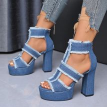 Sommer Frauen Sandalen Neue Plattform Blau Denim Ankle Strap High Heels Schuhe für Frauen Mode Im Freien Sexy Peep Toe Sandalen Frauen