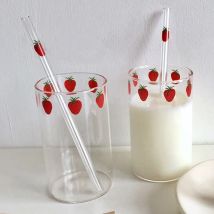 300 ml Erdbeere Nette Glas Tasse Mit Stroh Kreative Transparente Wasser Tasse Student Milch Hitzebeständige Glas Nana