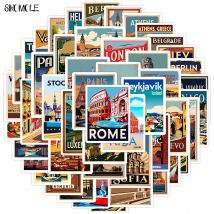 10/30/50PCS Adesivi da viaggio europei Edifici famosi estetici Decorazione fai da te Giocattoli Bagagli da viaggio Decal Graffiti Sticker Pack