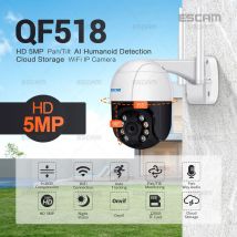 ESCAM QF518 5MP Pan/Tilt AI rilevamento umanoide rilevamento automatico Cloud Storage telecamera IP WiFi con visione notturna Audio bidirezionale