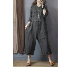 Baumwolle Leinen Overall Oversize Overalls Frauen Langarm Einteiliges Outfit Frauen Hohe Taille Hosen Overalls für Frauen Kleidung