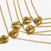 E.B.belle Geburtsstein Herzform Fotobox Anhänger Halskette 316L Edelstahl Damen Schmuck Jubiläumsgeschenk Hypoallergen