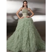 Smileven Novel Green A-line Lace Up Prom Dress Tiered Party Gowns Strapless Formal Occassion Dress Customized 2026