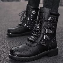 Herren Motorradstiefel Outdoor-Stiefel Vier Jahreszeiten Mode Fahrradschuhe High Top Herren Freizeitstiefel PU-Lederstiefel Plus Größe 46