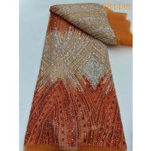 Grüner Pailletten-Spitzenstoff, gebrannter orangefarbener Perlen-Spitzenstoff, afrikanischer Spitzenstoff 2024, hohe Qualität, elegante Kleider für Frauen, KB4488